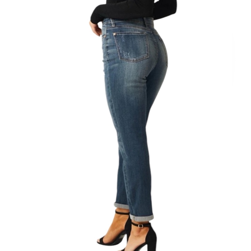 Judy Blue Boyfriend Fit Blue Jeans High Rise Distressed Size 1 - Picture 3 of 14